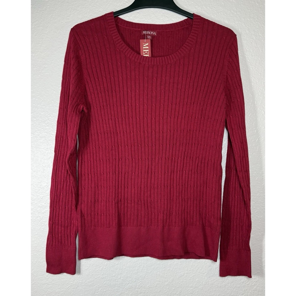 Merona Women's Cable-Knit Pullover Sweater Red Crew Neck Long Sleeve XXL
